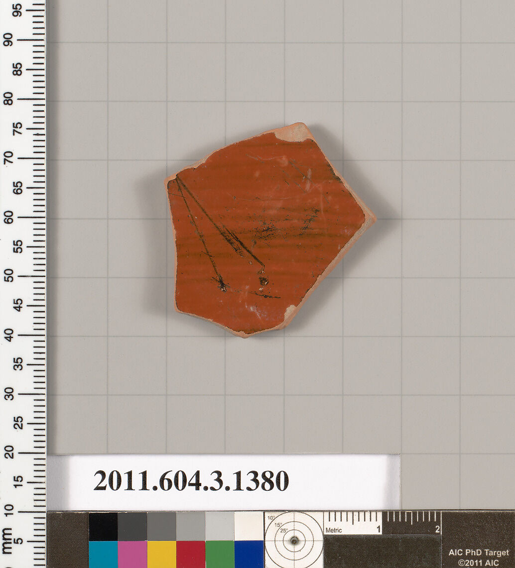 Terracotta fragment of a skyphos (deep drinking cup), Terracotta, Greek, Attic