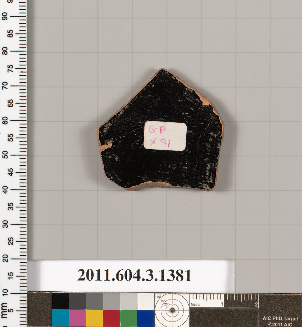 Terracotta fragment of a skyphos (deep drinking cup), Terracotta, Greek, Attic