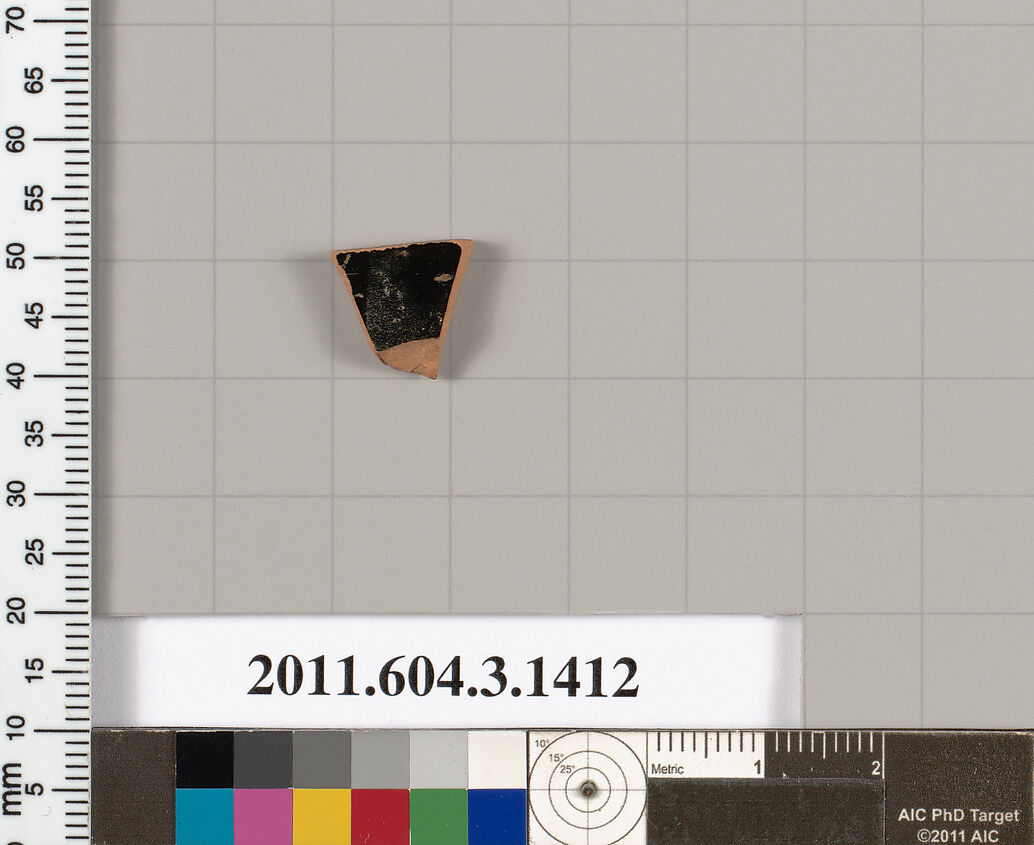 Terracotta fragment of a skyphos (deep drinking cup), Terracotta, Greek, Attic
