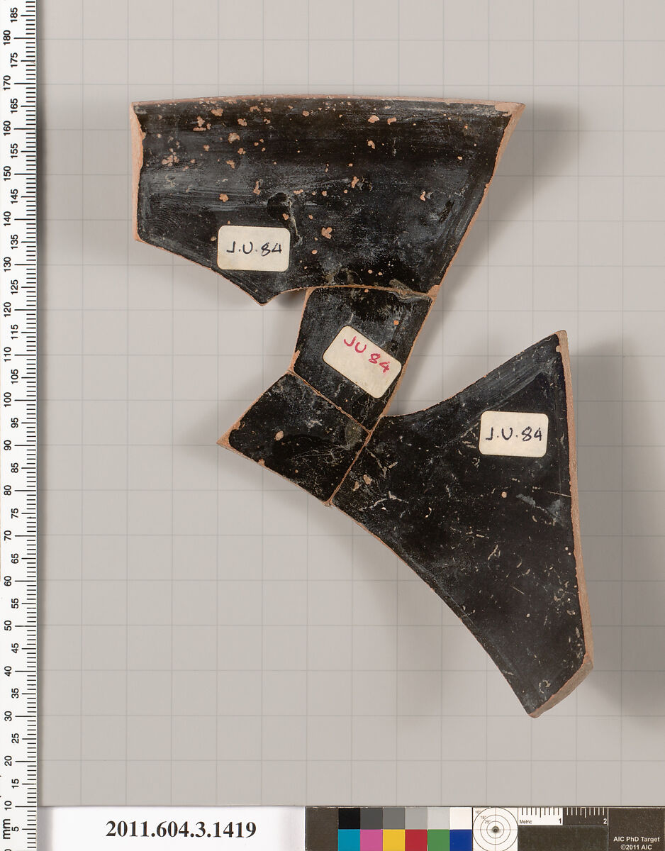 Terracotta rim fragment of a skyphos (deep drinking cup), Terracotta, Greek, Attic