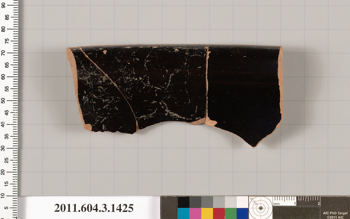 Terracotta rim fragment of a skyphos (deep drinking cup), Terracotta, Greek, Attic