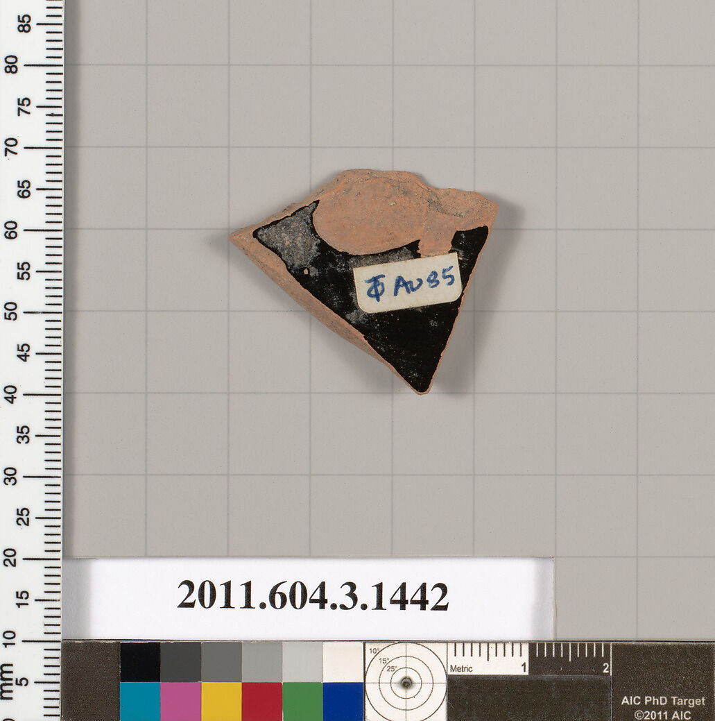 Terracotta fragment of a skyphos (deep drinking cup), Terracotta, Greek, Attic