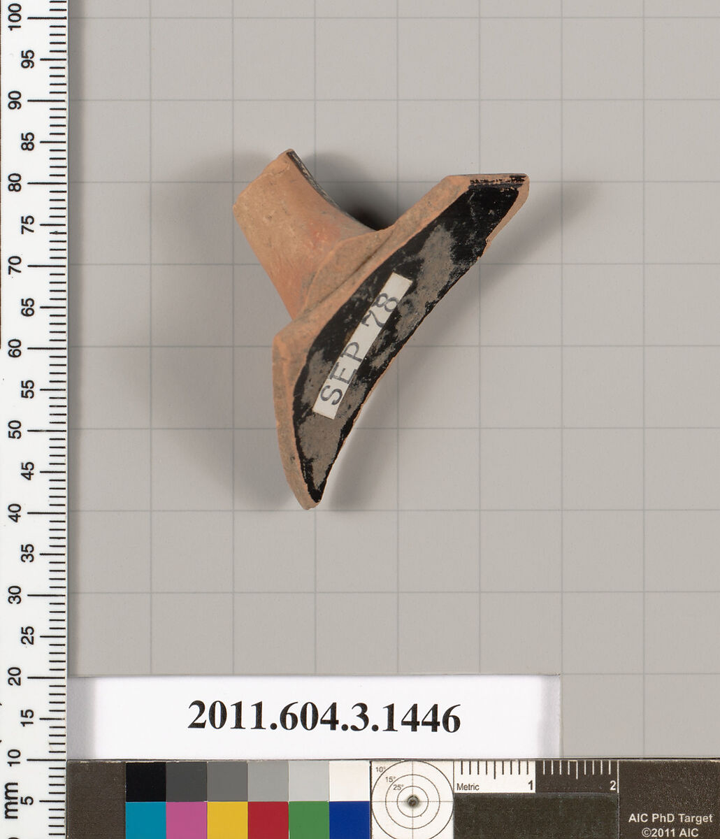 Terracotta rim fragment of a skyphos (deep drinking cup), Terracotta, Greek, Attic
