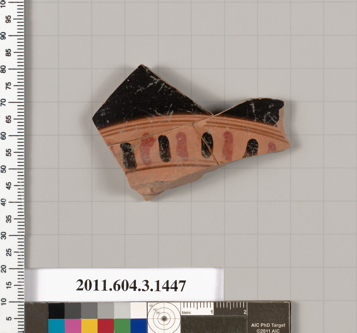 Terracotta fragment of a skyphos (deep drinking cup), Terracotta, Greek, Attic 