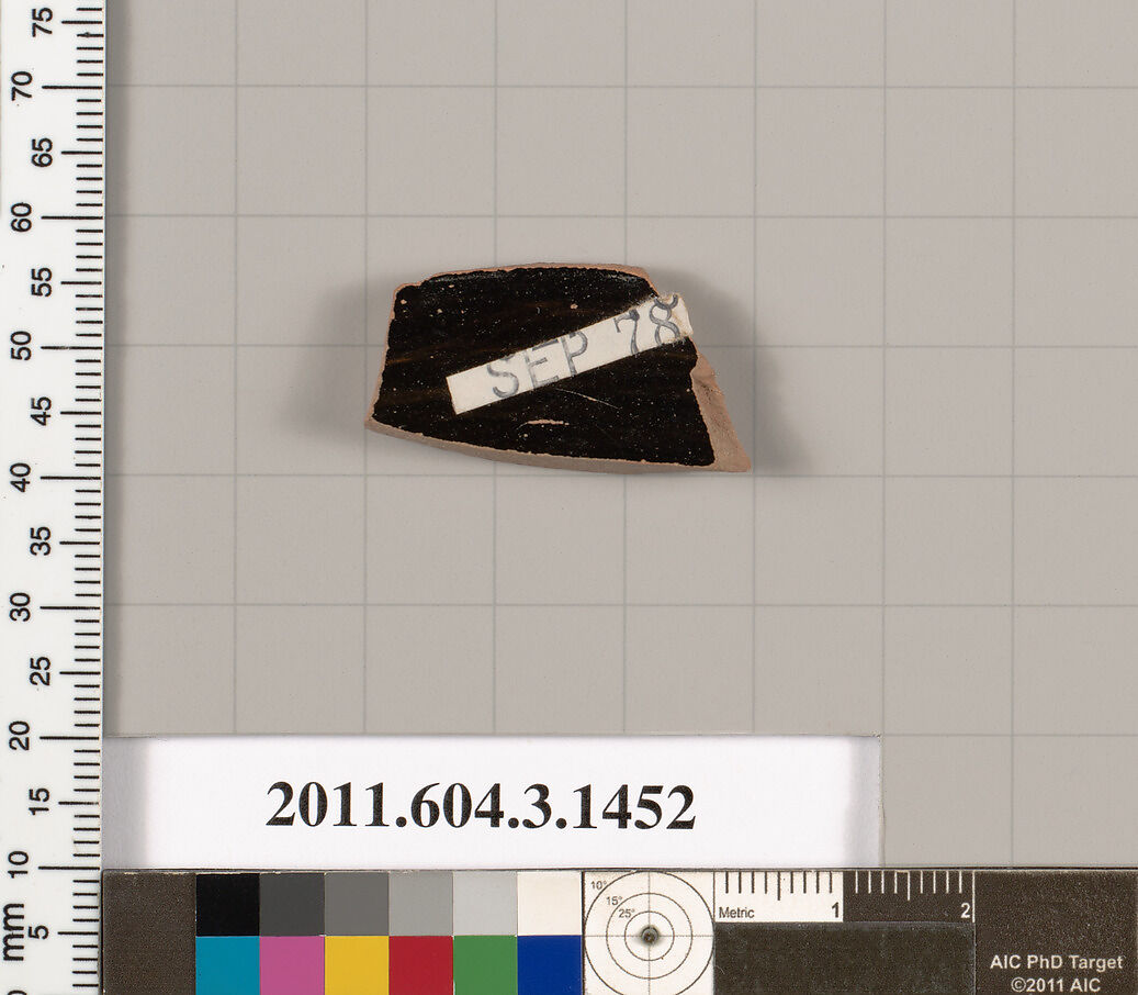 Terracotta fragment of a skyphos (deep drinking cup), Terracotta, Greek, Attic