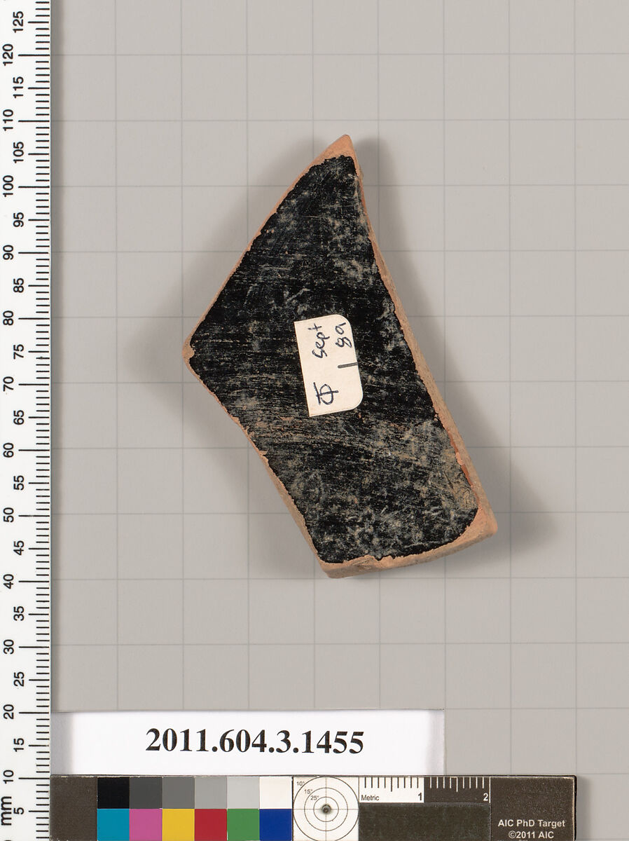 Terracotta fragment of a skyphos (deep drinking cup), Terracotta, Greek, Attic