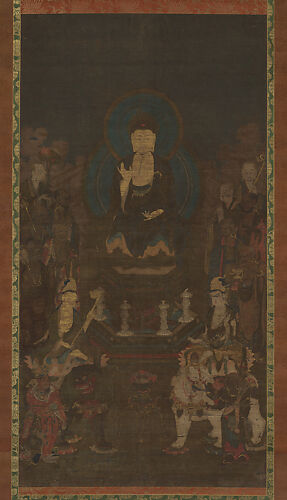 Shaka (Shakyamuni), the Historical Buddha, with Two Attendant Bodhisattvas and the Ten Great Disciples