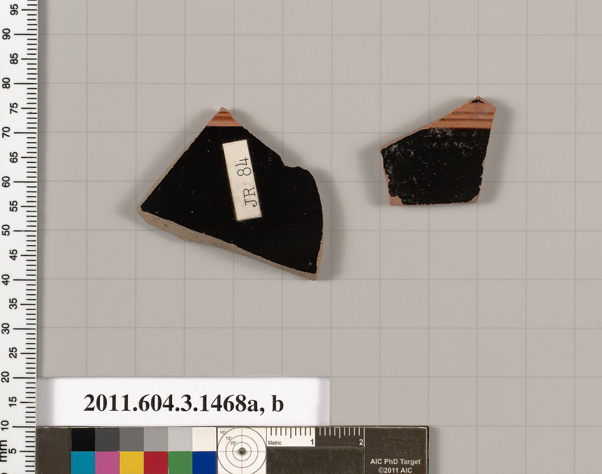 Terracotta fragments of skyphoi (deep drinking cups), Terracotta, Greek, Attic 