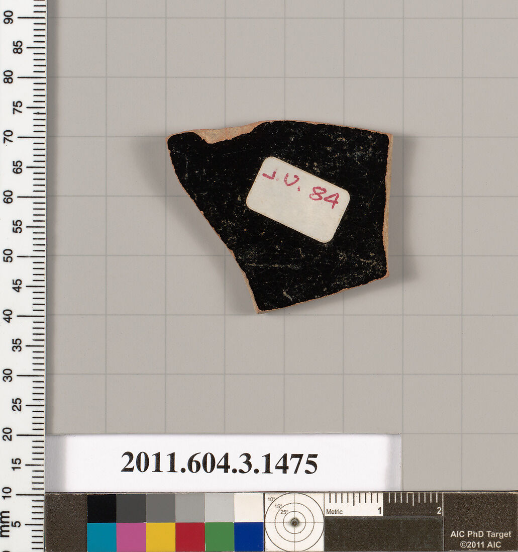 Terracotta fragment of a skyphos (deep drinking cup), Terracotta, Greek, Attic