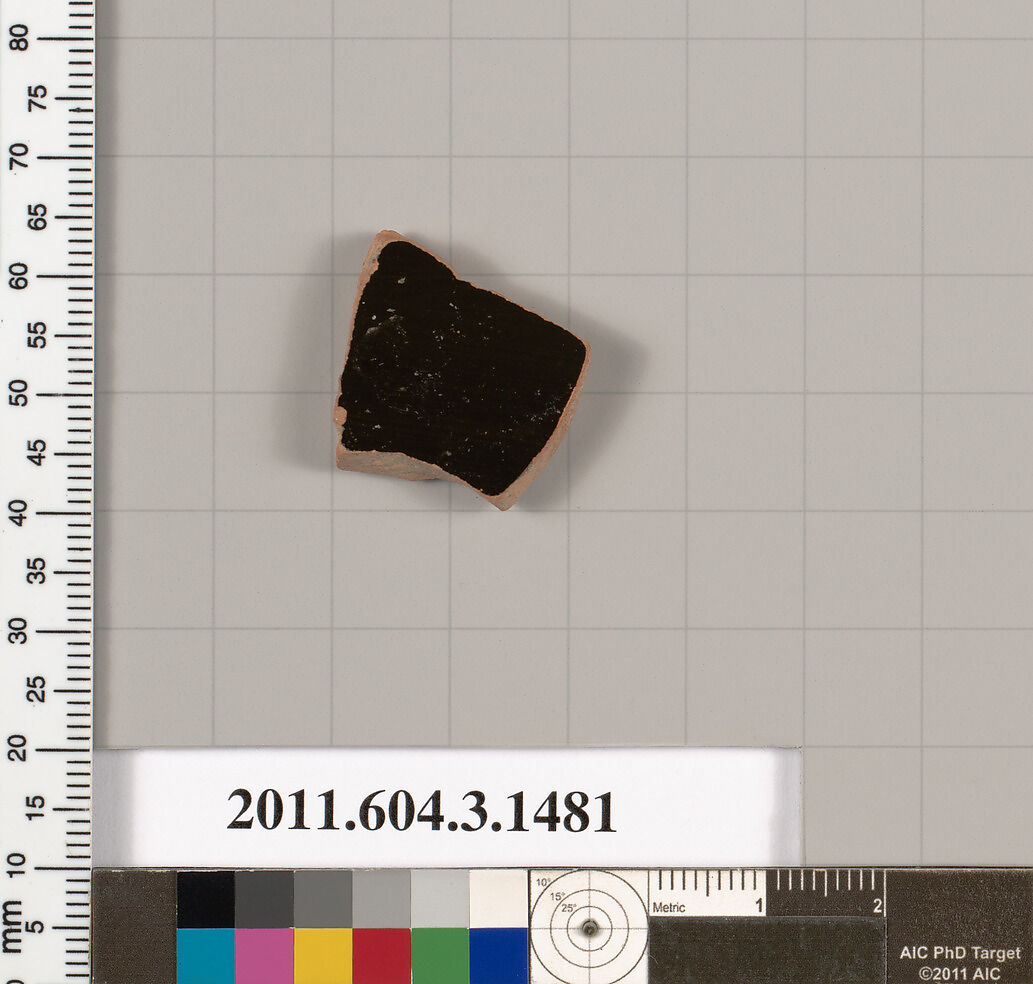 Terracotta fragment of a skyphos (deep drinking cup), Terracotta, Greek, Attic