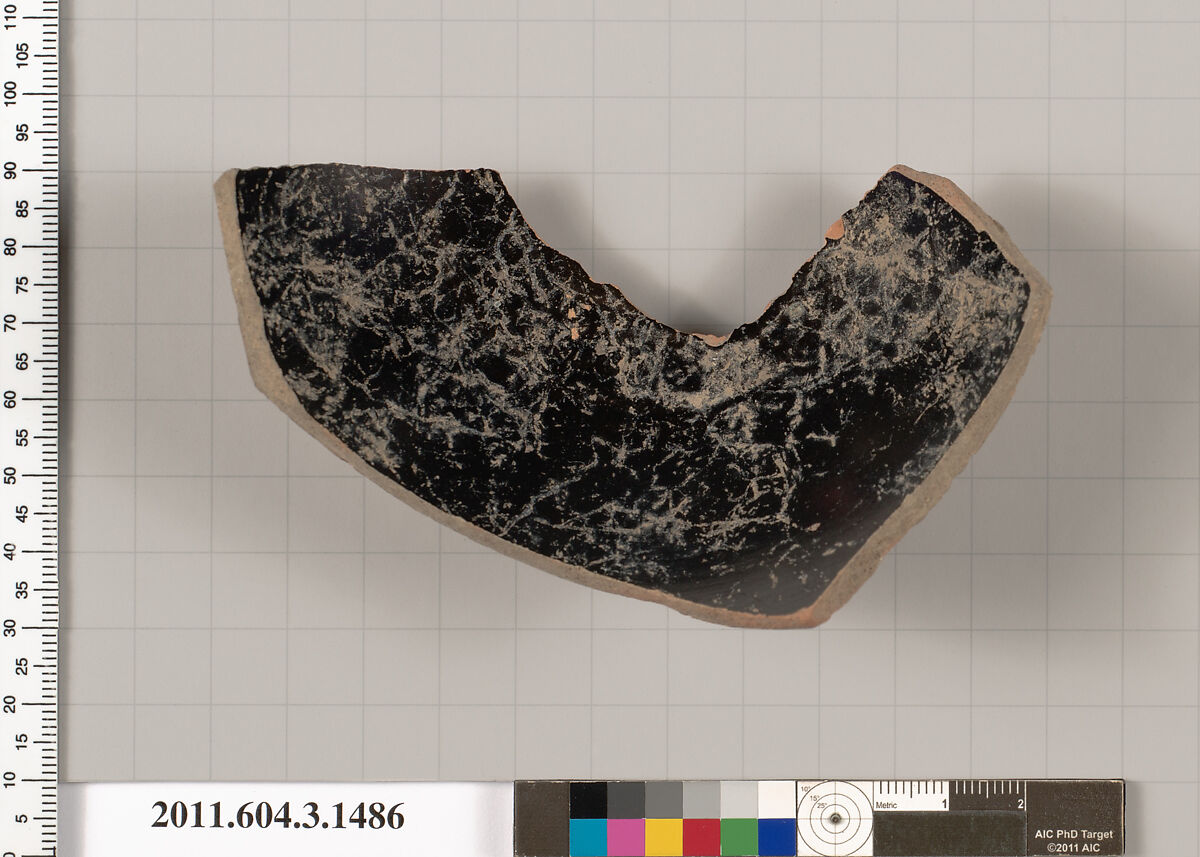Terracotta fragment of a skyphos (deep drinking cup), Terracotta, Greek, Attic