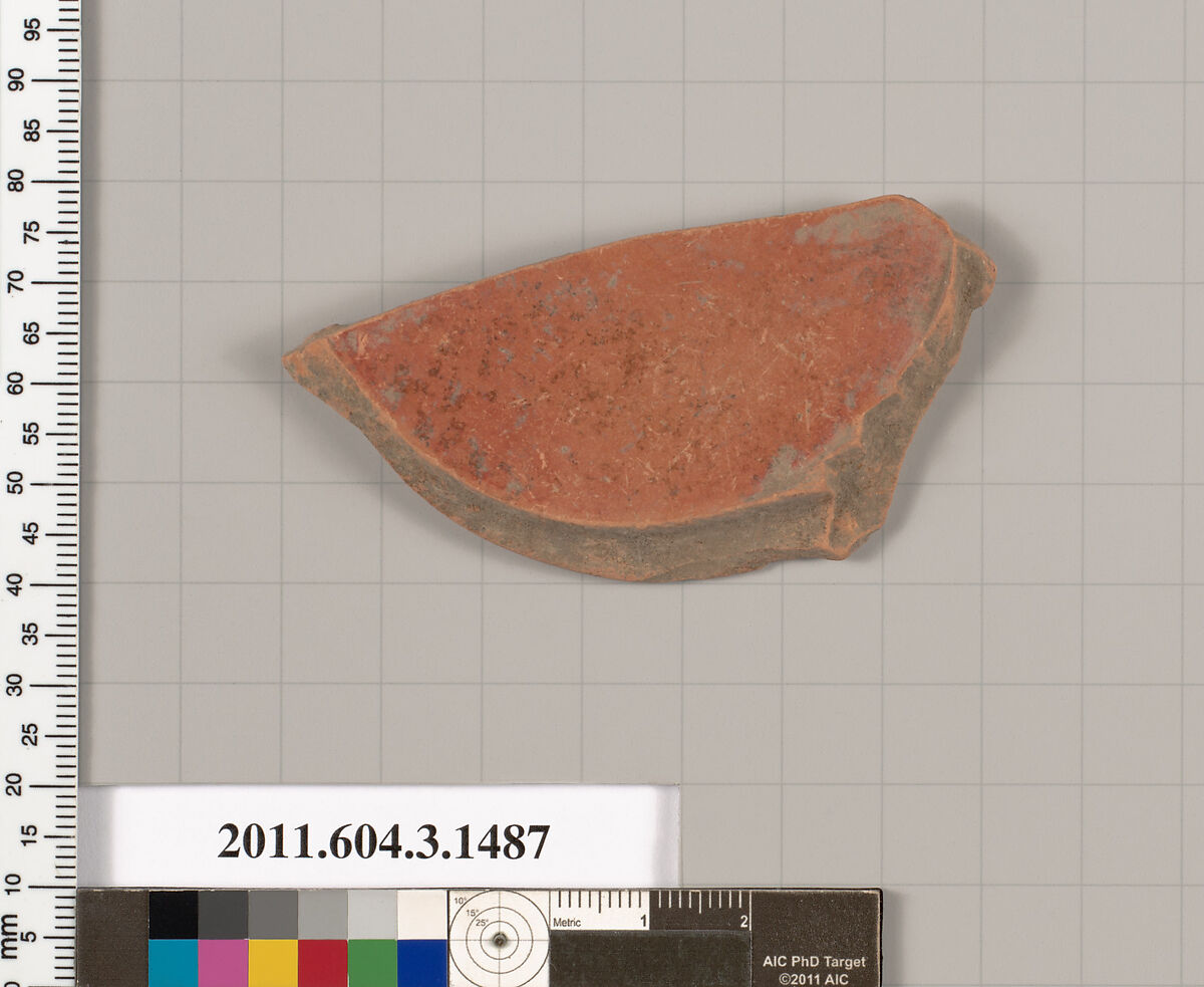 Terracotta fragment of a skyphos (deep drinking cup), Terracotta, Greek, Attic