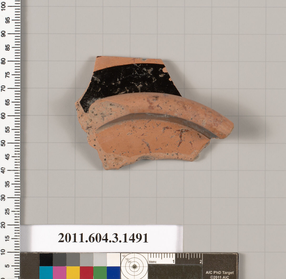 Terracotta fragment of a skyphos (deep drinking cup), Terracotta, Greek, Attic
