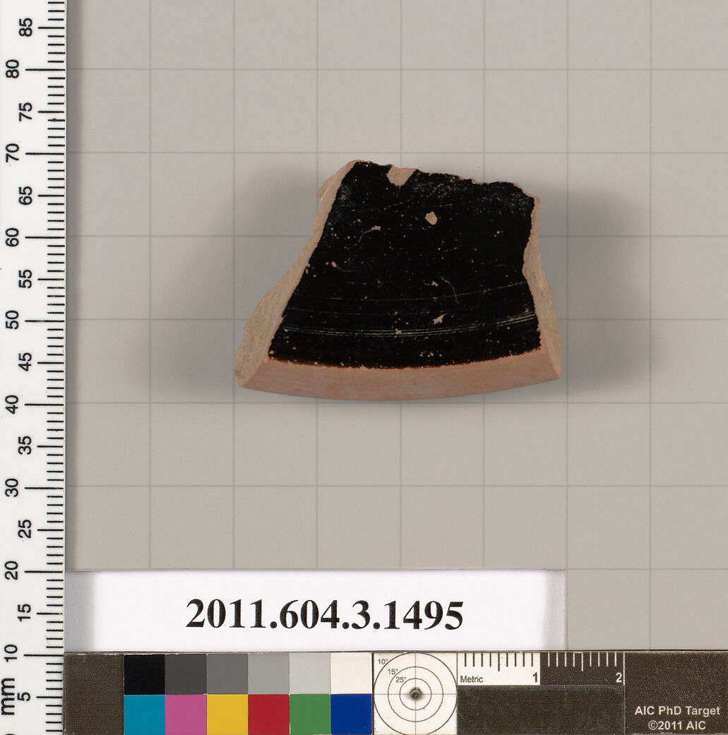 Terracotta fragment of a skyphos (deep drinking cup), Terracotta, Greek, Attic