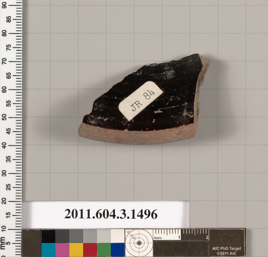 Terracotta fragment of a skyphos (deep drinking cup), Terracotta, Greek, Attic