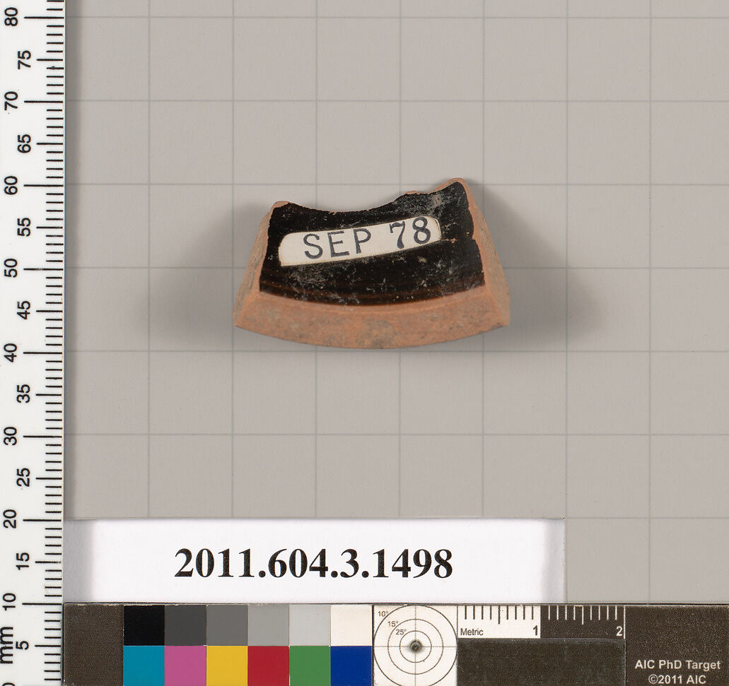 Terracotta fragment of a skyphos (deep drinking cup), Terracotta, Greek, Attic
