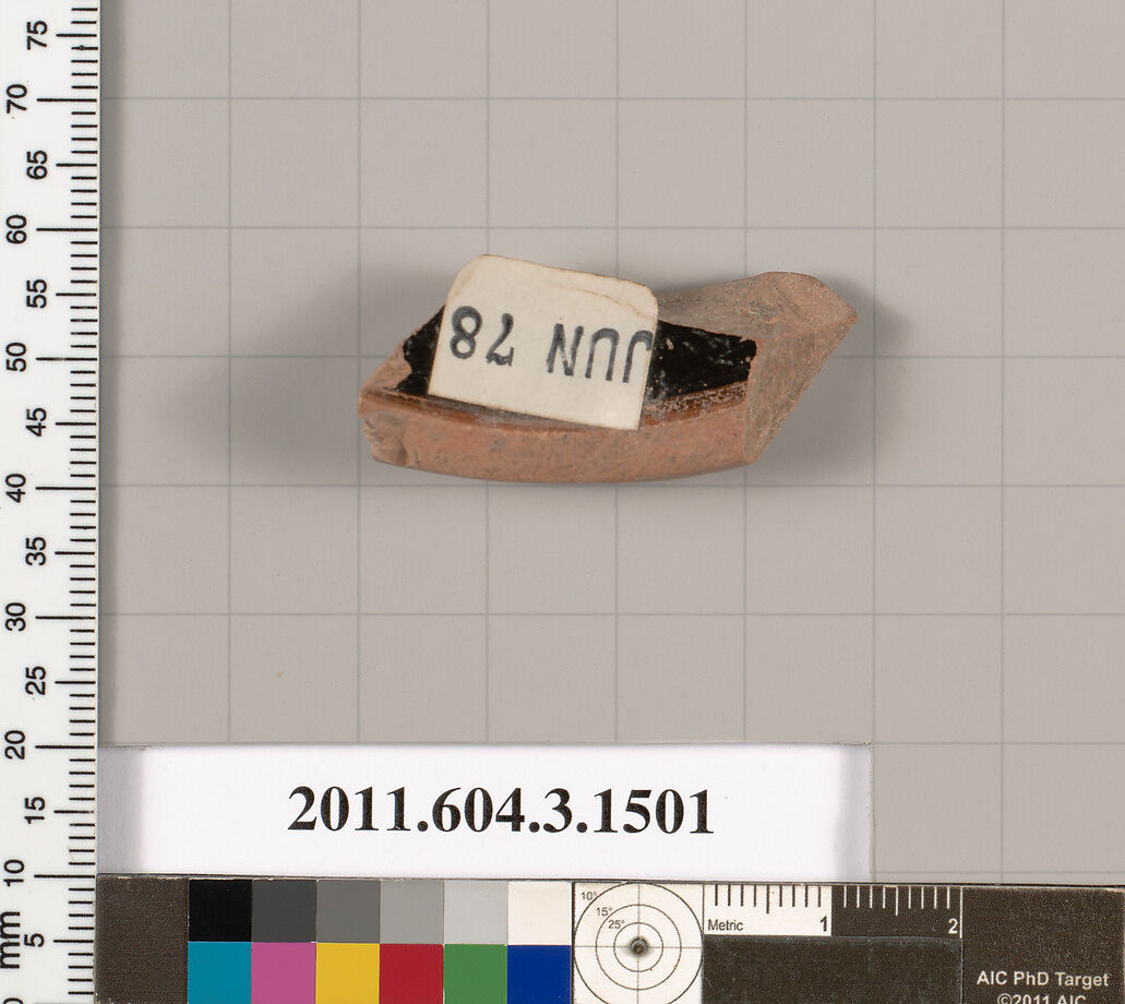 Terracotta fragment of a skyphos (deep drinking cup), Terracotta, Greek, Attic