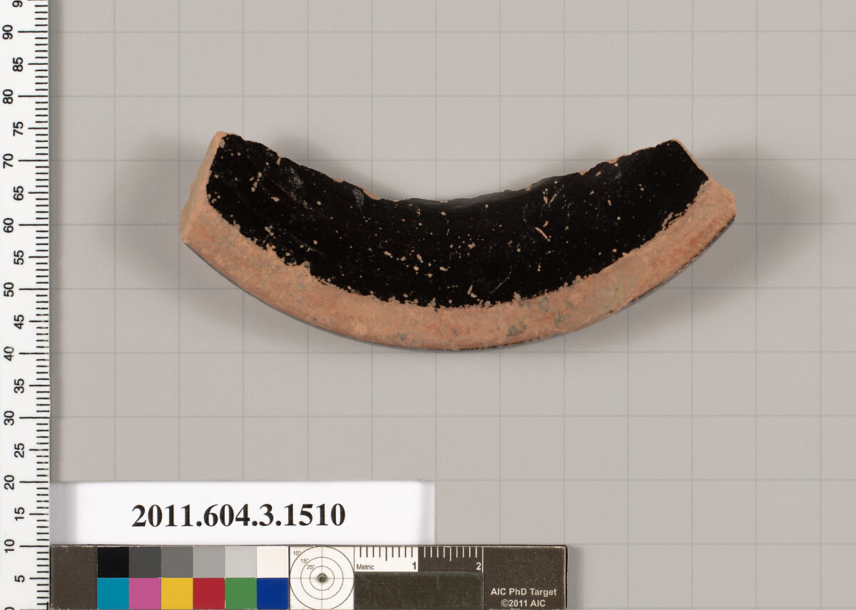 Terracotta fragment of a skyphos (deep drinking cup), Terracotta, Greek, Attic