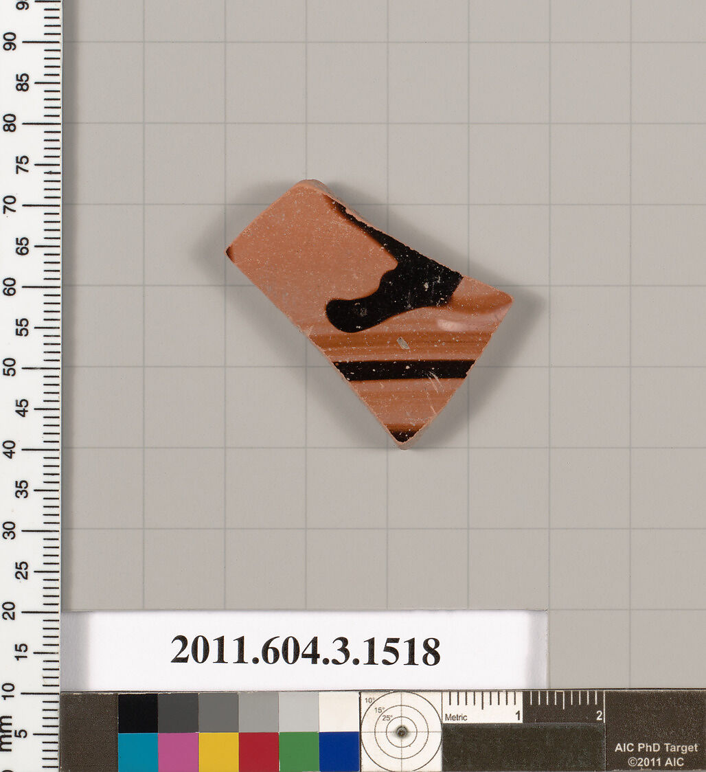Terracotta fragment of a skyphos (deep drinking cup), Terracotta, Greek, Attic 