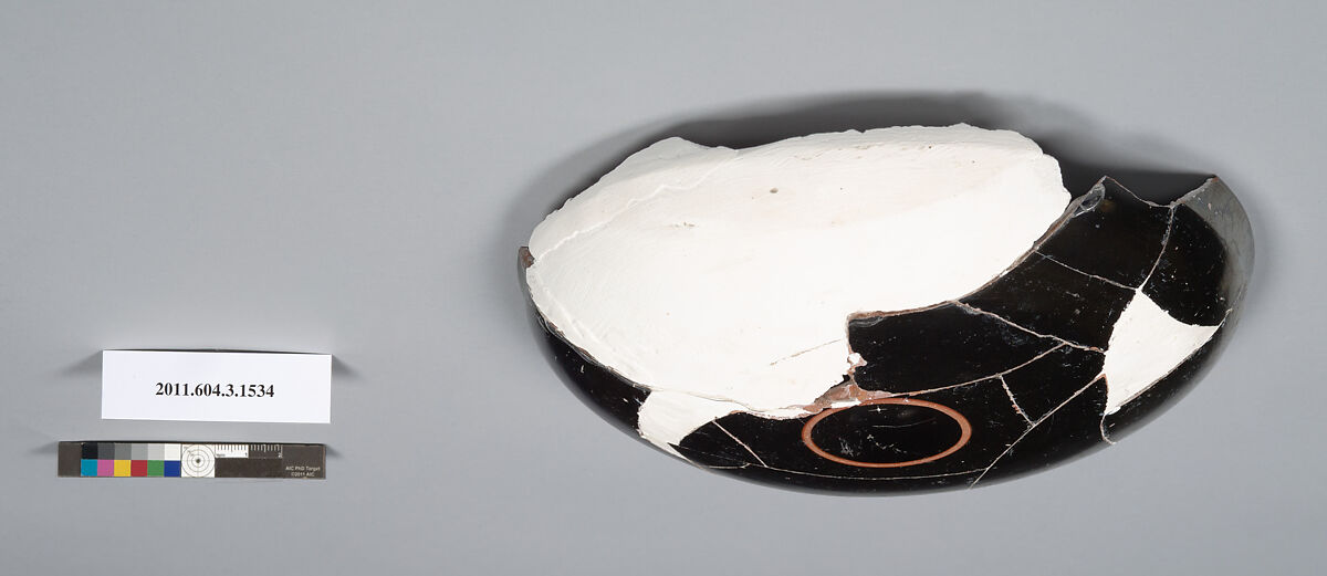 Terracotta fragment of a phiale (libation bowl), Terracotta, Greek, Attic