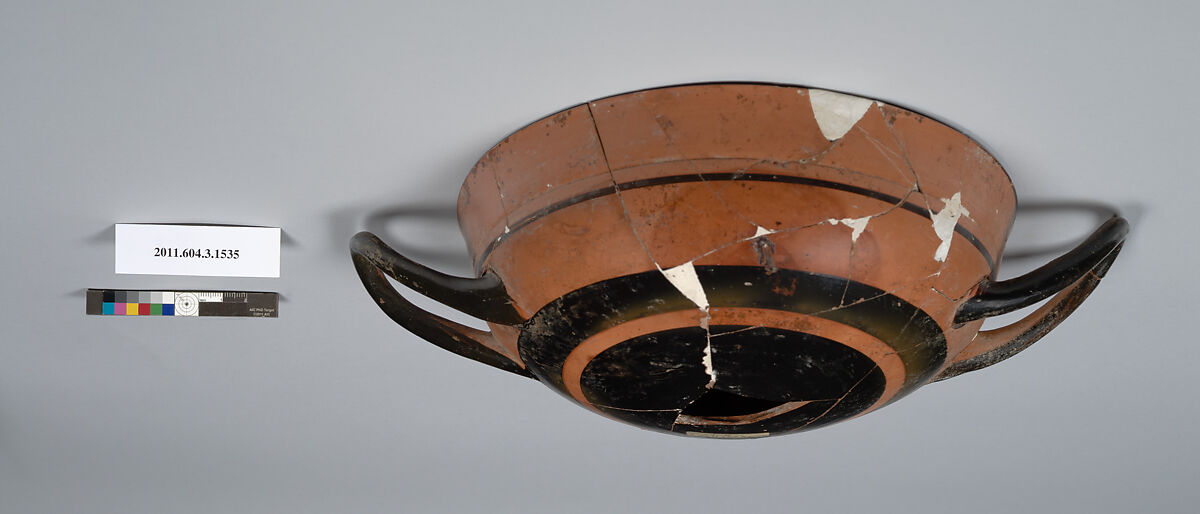 Terracotta kylix: lip cup (drinking cup), Terracotta, Greek, Attic