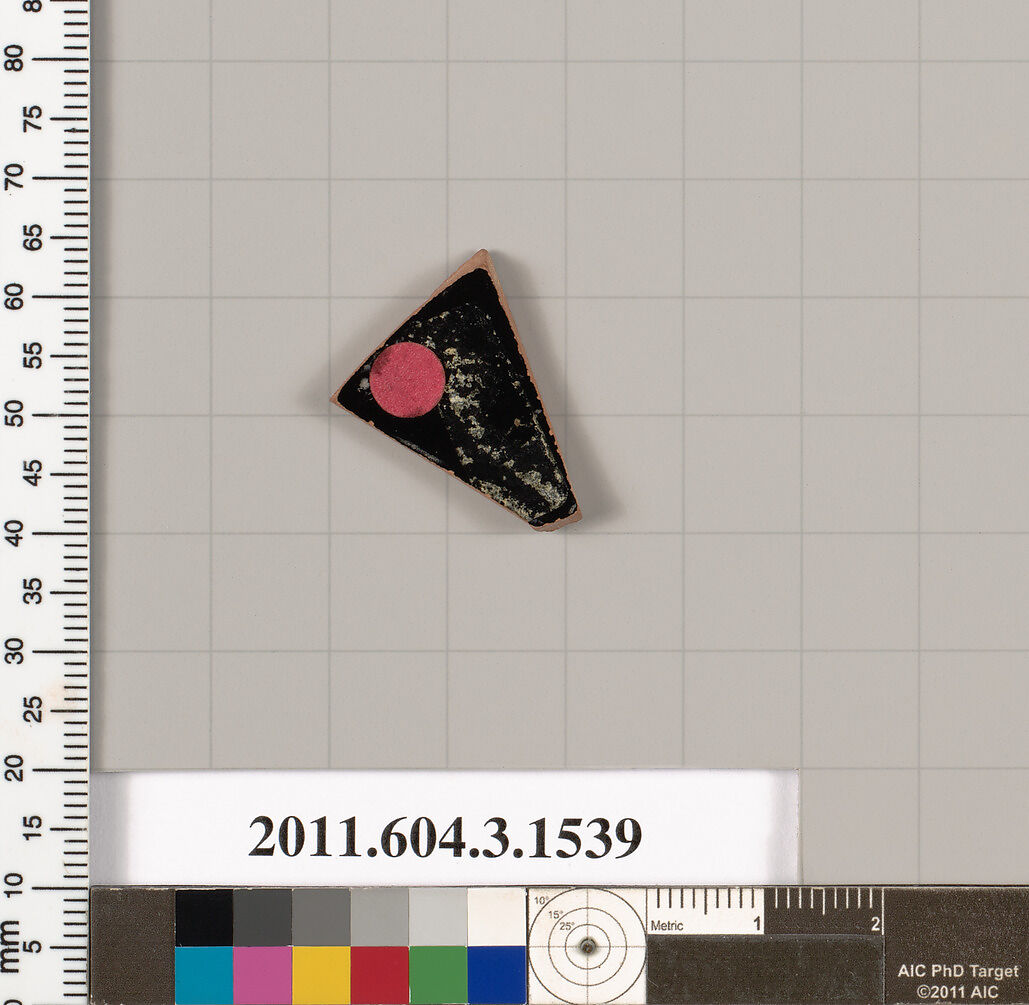 Terracotta fragment of a kylix (drinking cup), Terracotta, Greek, Attic