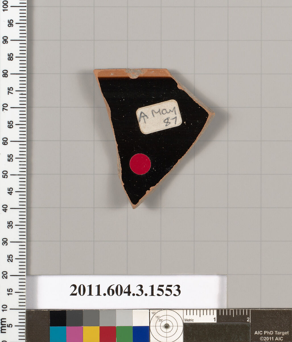 Terracotta rim fragment of a kylix: Band cup (drinking cup), Terracotta, Greek, Attic
