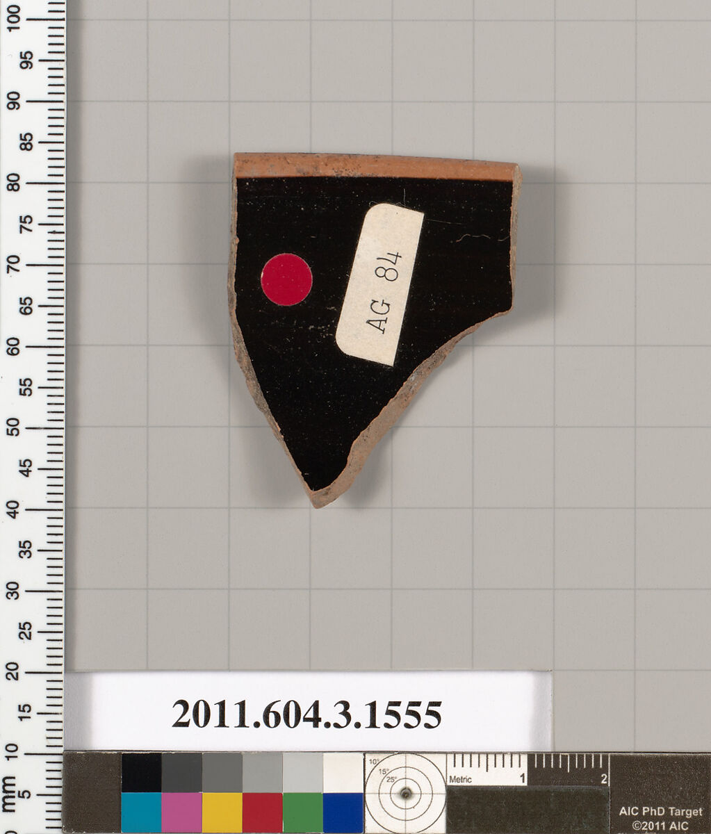 Terracotta rim fragment of a kylix: Band cup (drinking cup), Terracotta, Greek, Attic