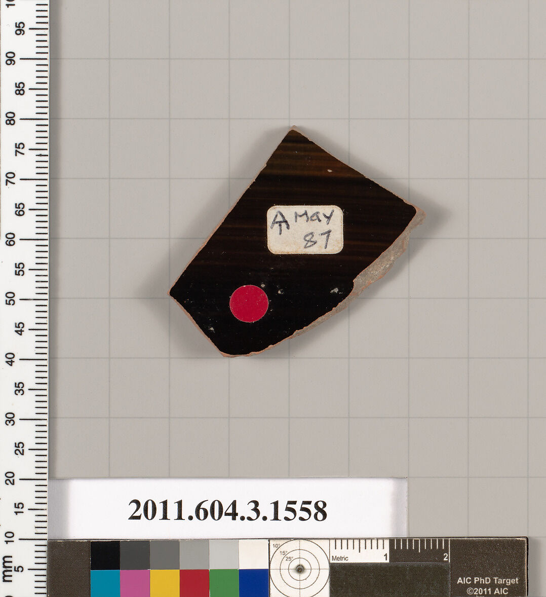 Terracotta fragment of a kylix: Band cup (drinking cup), Terracotta, Greek, Attic