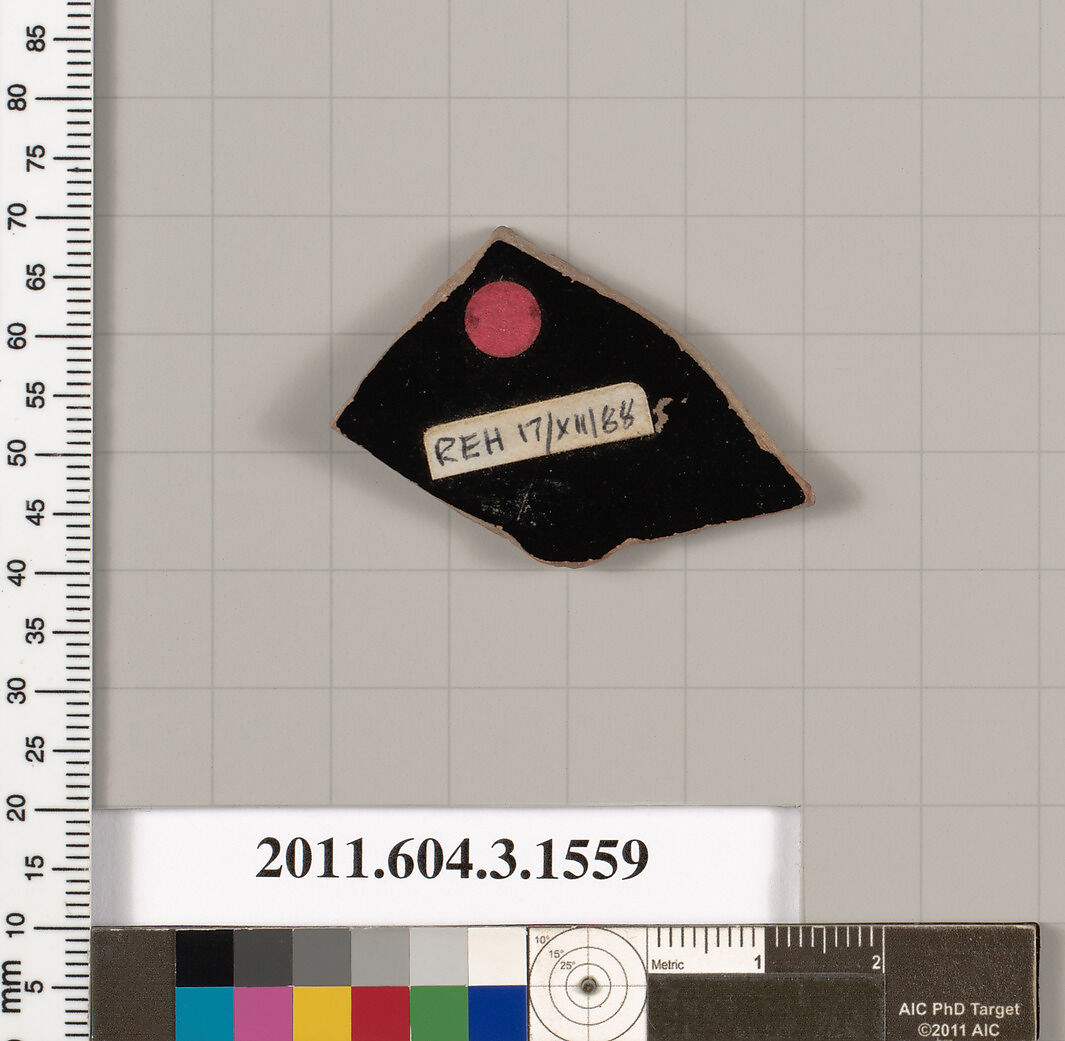 Terracotta fragment of a kylix: Band cup (drinking cup), Terracotta, Greek, Attic