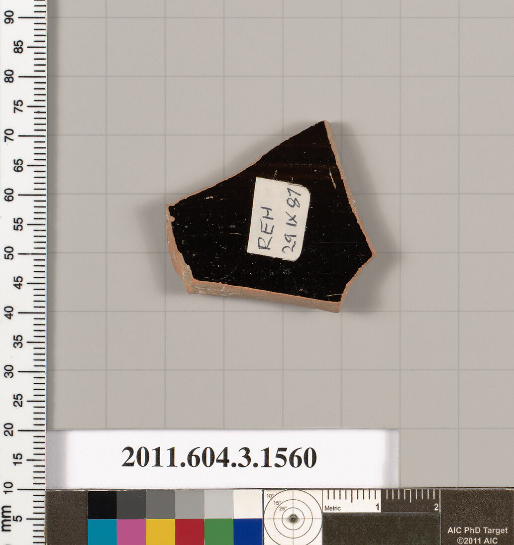 Terracotta fragment of a kylix: Band cup (drinking cup), Terracotta, Greek, Attic