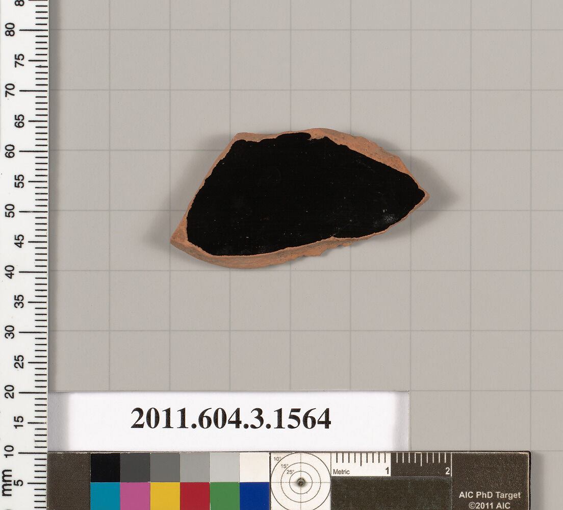 Terracotta fragment of a kylix: Band cup (drinking cup), Terracotta, Greek, Attic