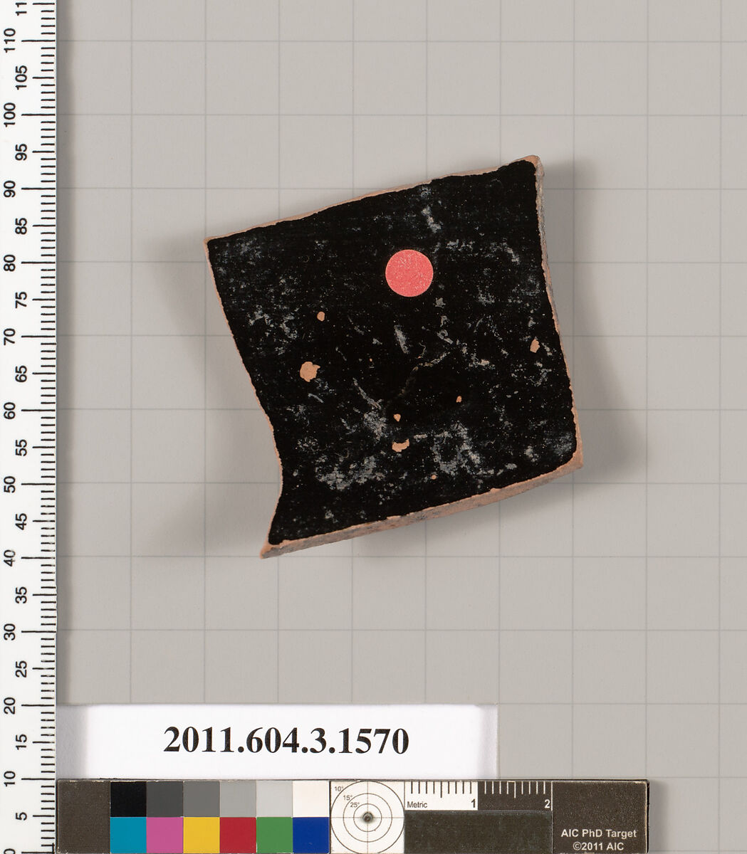 Terracotta fragment of a kylix: Band cup (drinking cup), Terracotta, Greek, Attic