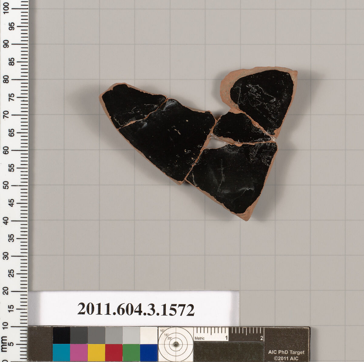 Terracotta fragment of a kylix: Band cup (drinking cup), Terracotta, Greek, Attic