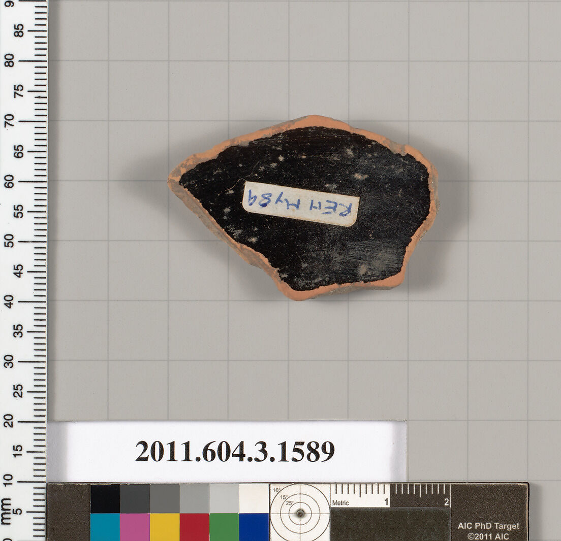 Terracotta fragment of a kylix: Band cup (drinking cup), Terracotta, Greek, Attic