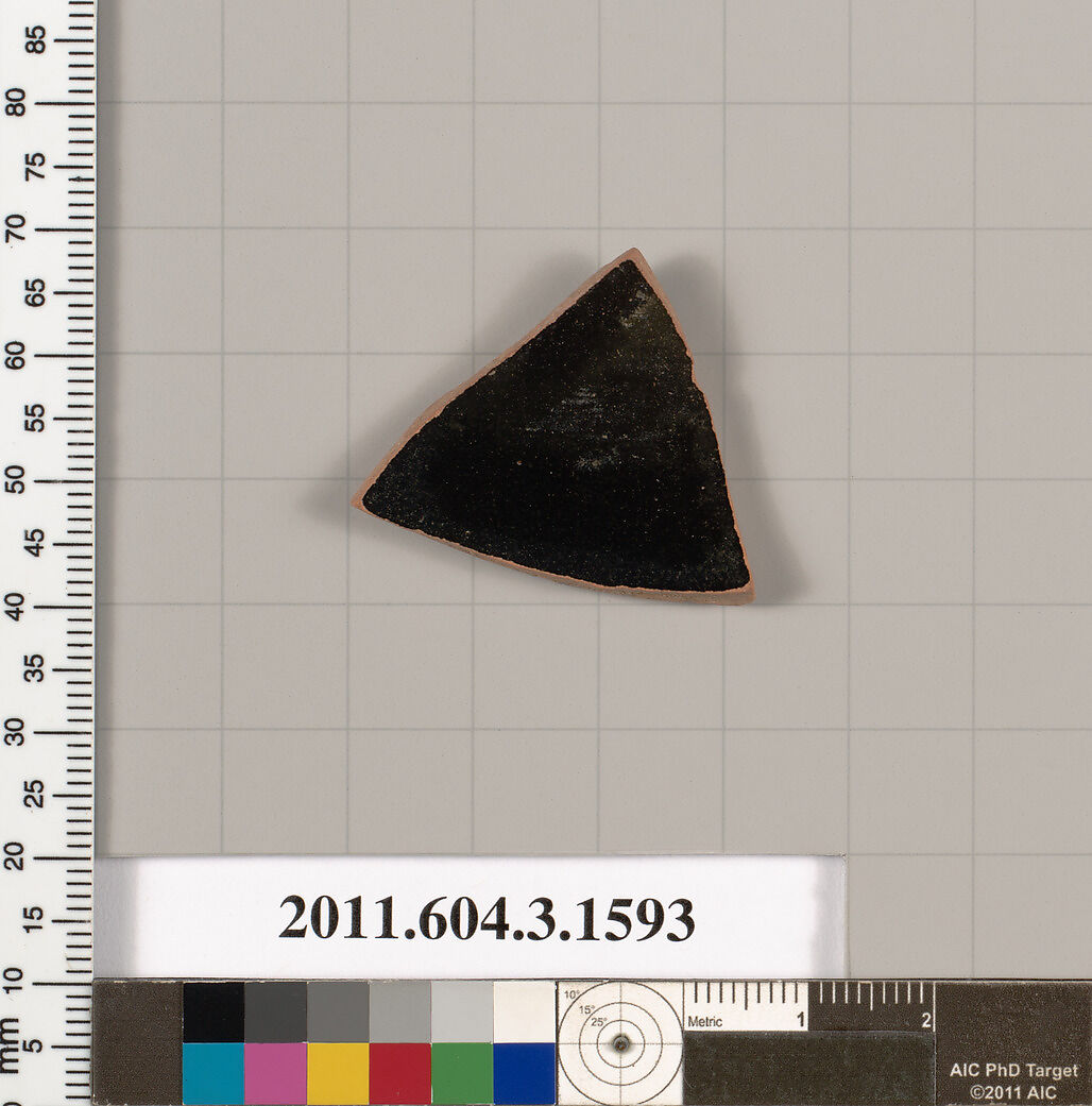 Terracotta fragment of a kylix: Band cup (drinking cup), Terracotta, Greek, Attic