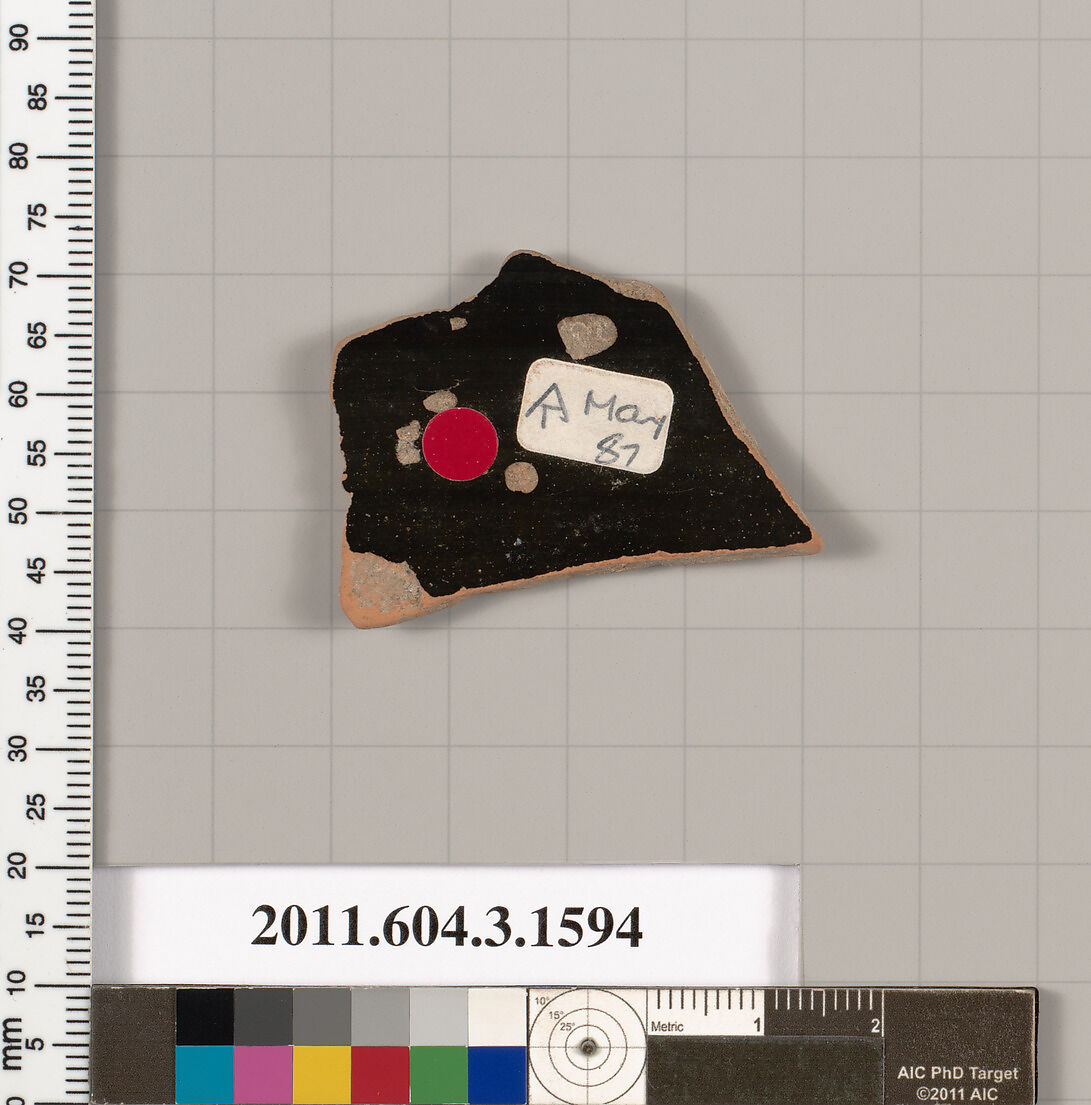 Terracotta fragment of a kylix: Band cup (drinking cup), Terracotta, Greek, Attic
