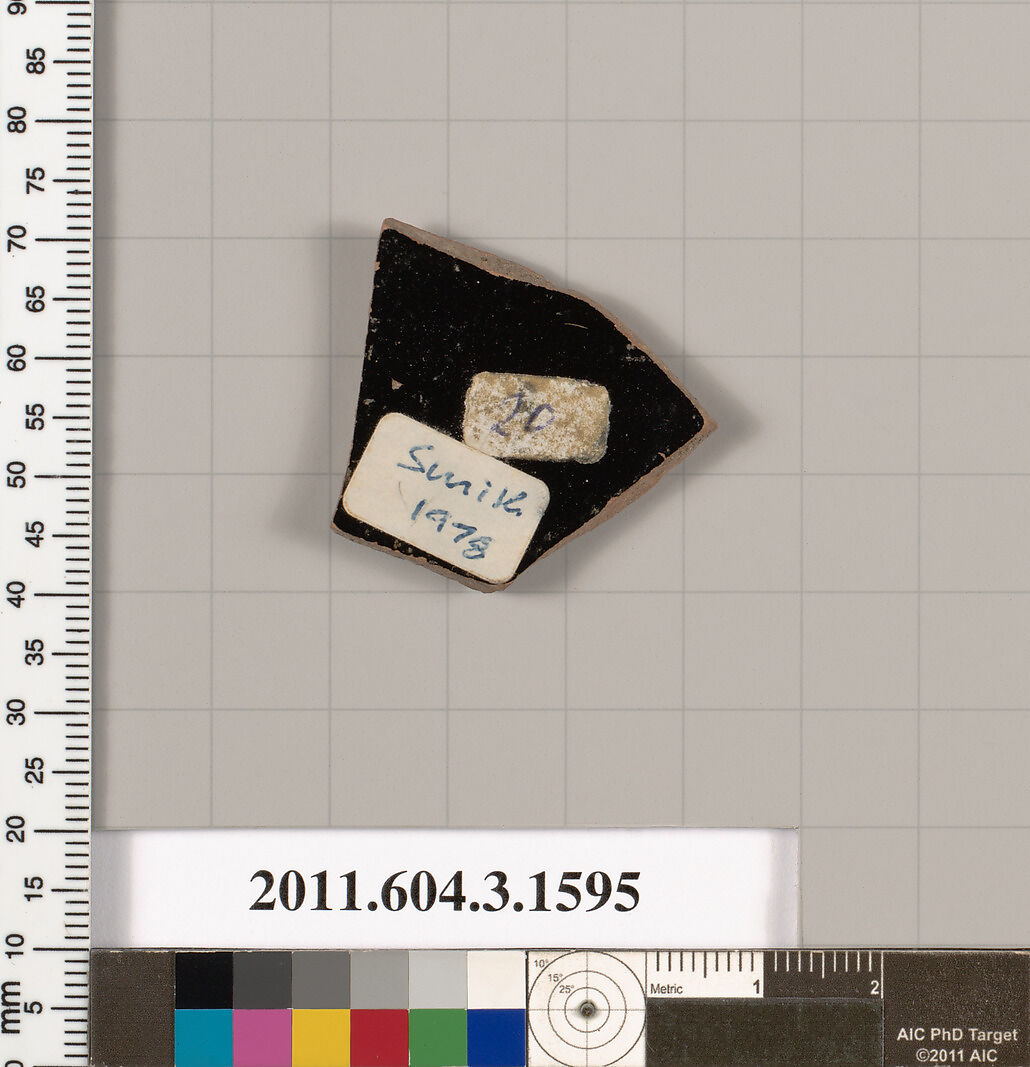 Terracotta fragment of a kylix: Band cup (drinking cup), Terracotta, Greek, Attic