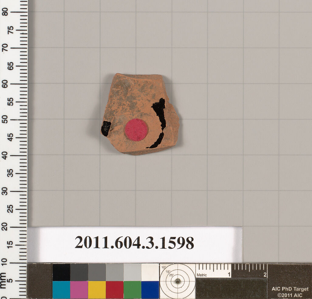 Terracotta fragment of a kylix: Band cup (drinking cup), Terracotta, Greek, Attic
