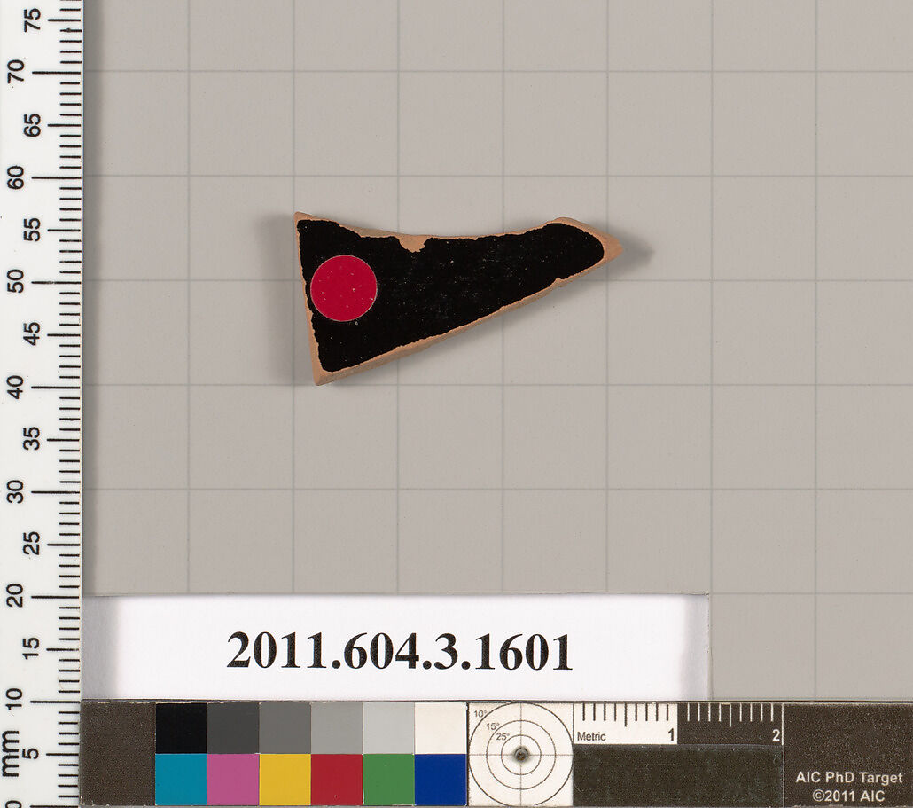 Terracotta fragment of a kylix: Band cup (drinking cup), Terracotta, Greek, Attic