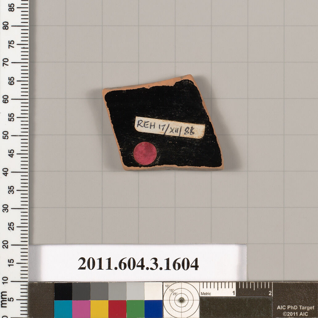 Terracotta fragment of a kylix: Band cup (drinking cup), Terracotta, Greek, Attic