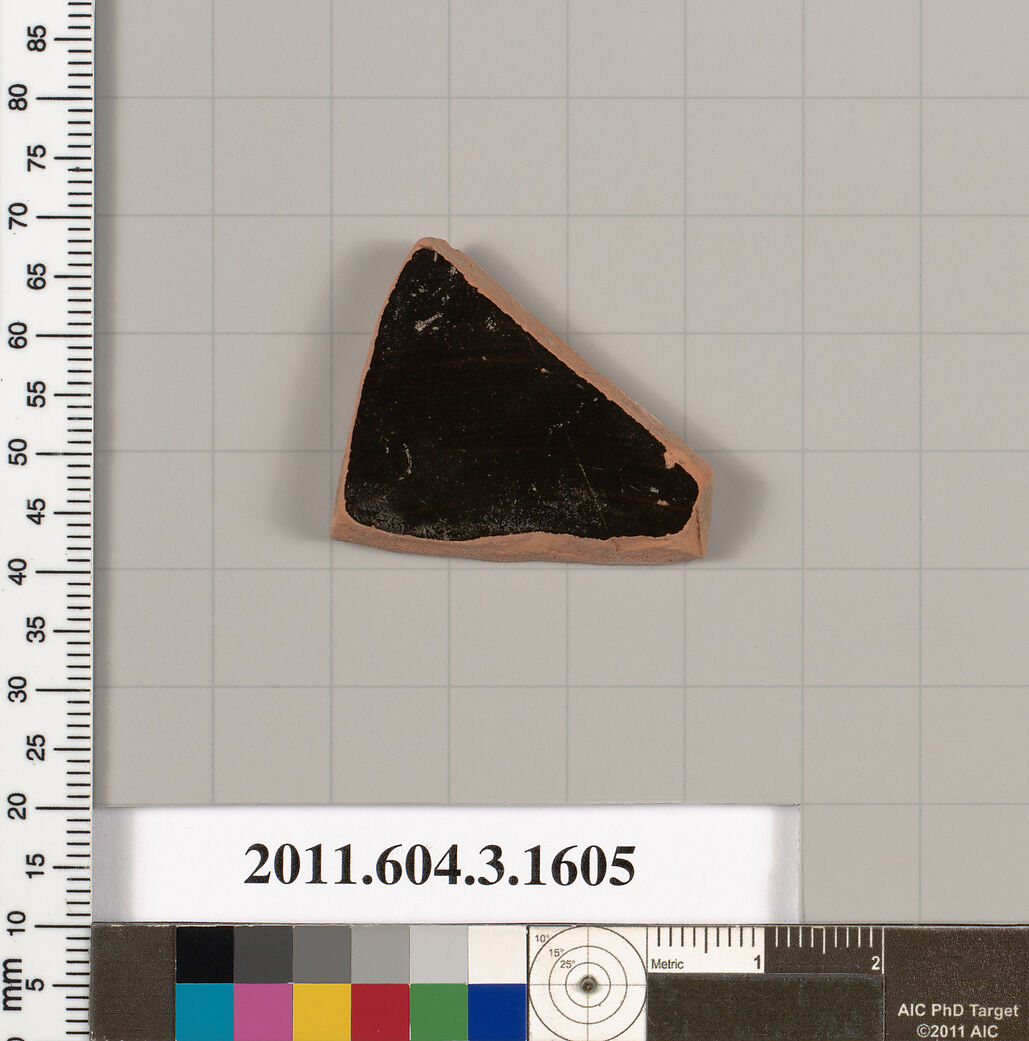 Terracotta fragment of a kylix: Band cup (drinking cup), Terracotta, Greek, Attic