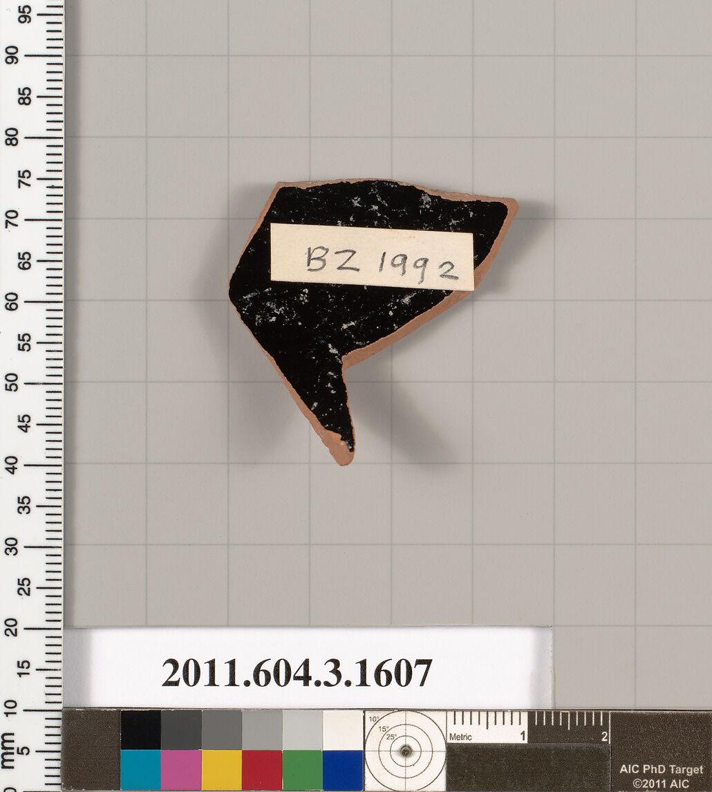 Terracotta fragment of a kylix: Band cup (drinking cup), Terracotta, Greek, Attic