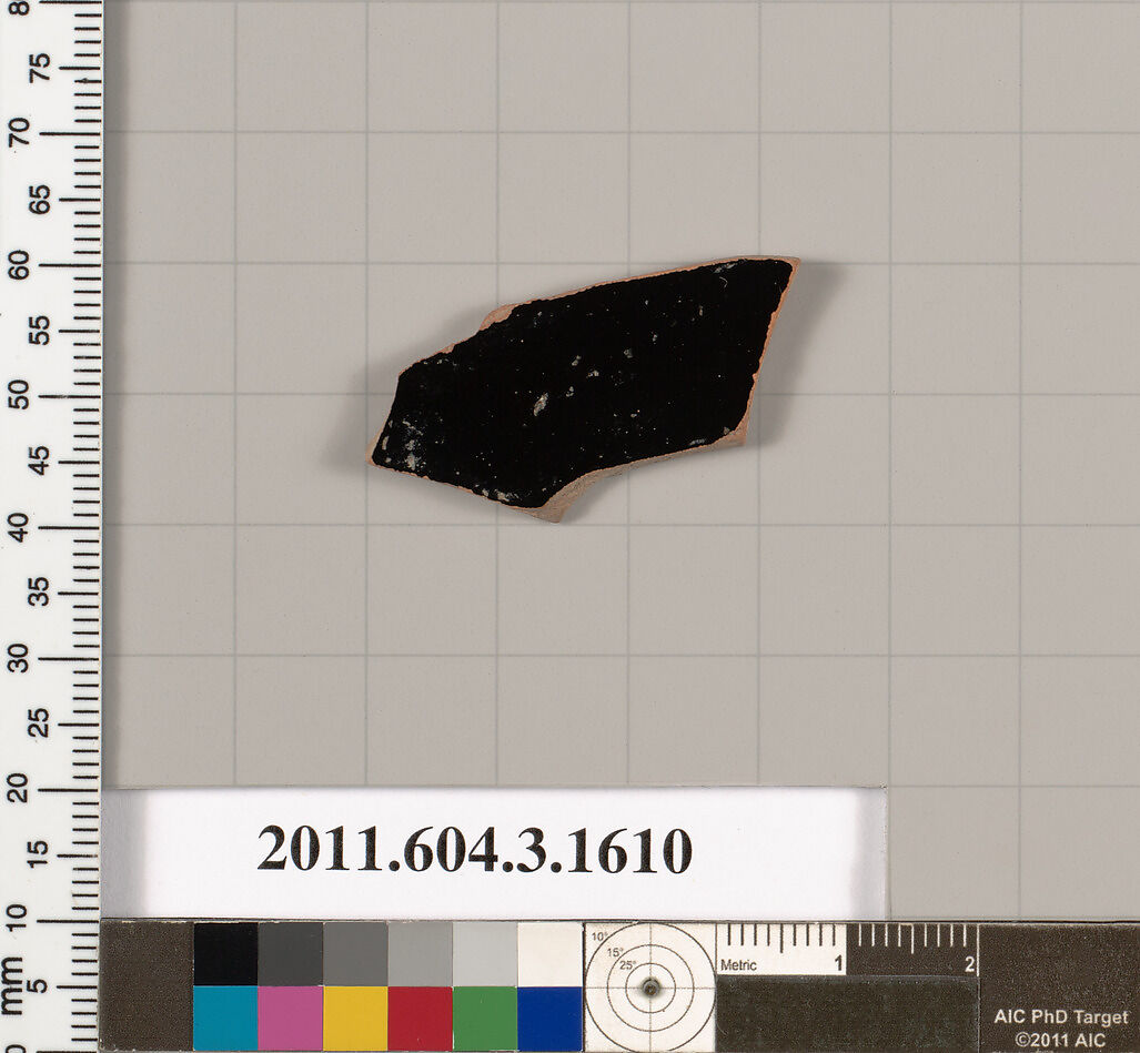 Terracotta fragment of a kylix: Band cup (drinking cup), Terracotta, Greek, Attic