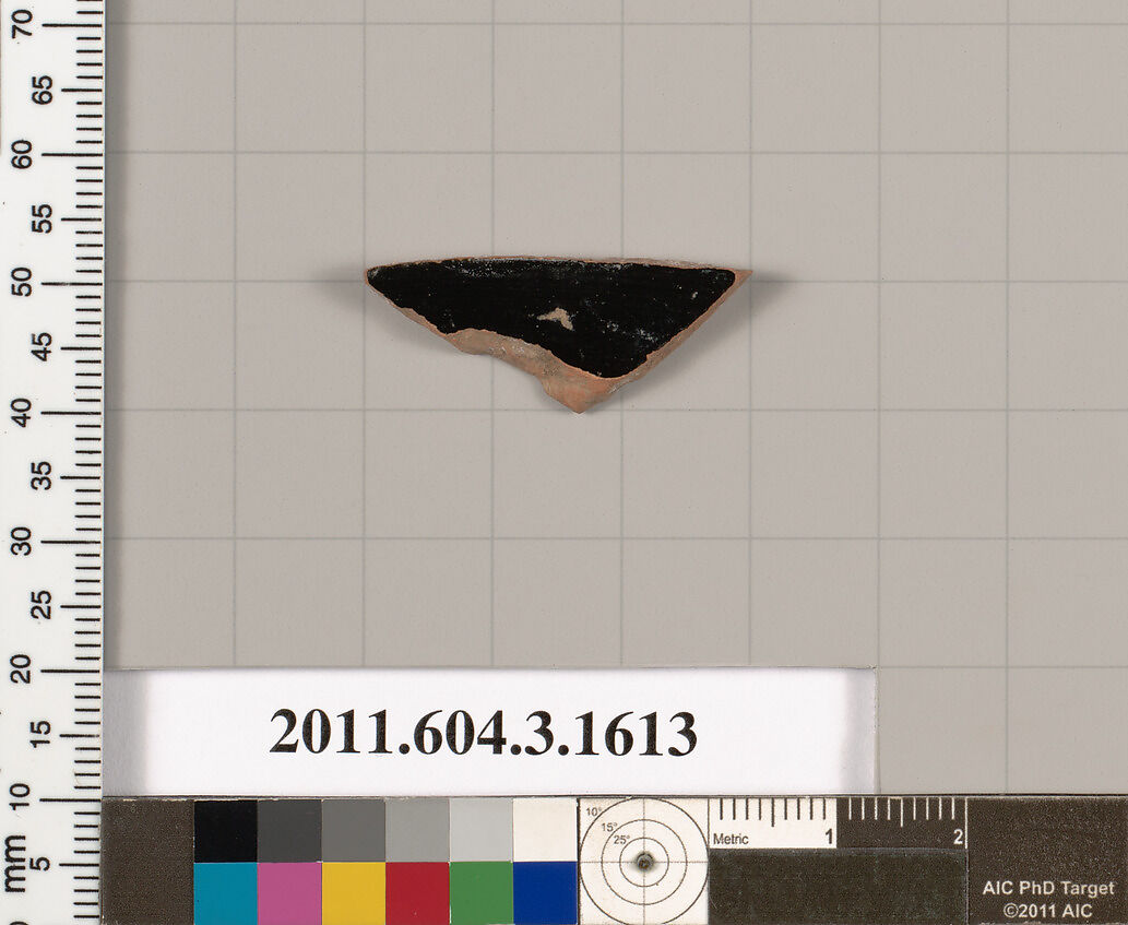 Terracotta fragment of a kylix: Band cup (drinking cup), Terracotta, Greek, Attic