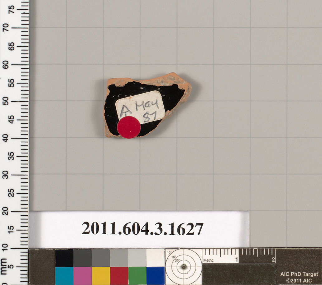 Terracotta fragment of a kylix: Band cup (drinking cup), Terracotta, Greek, Attic