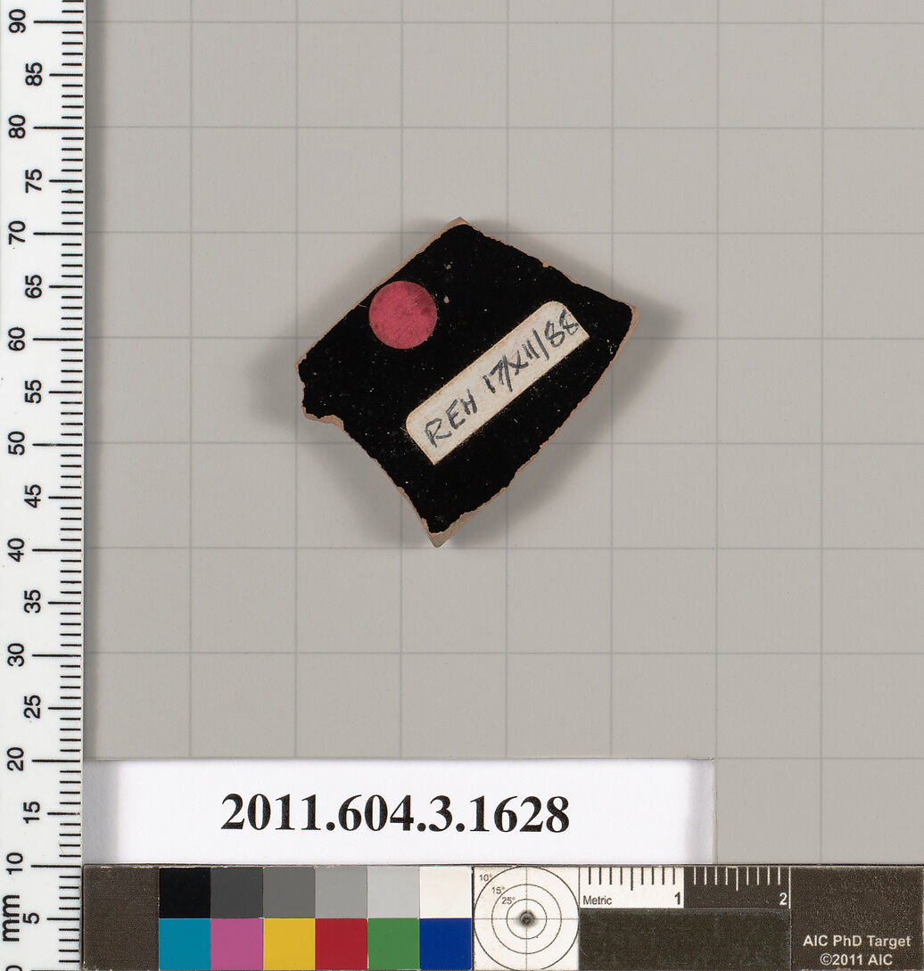 Terracotta fragment of a kylix: Band cup (drinking cup), Terracotta, Greek, Attic