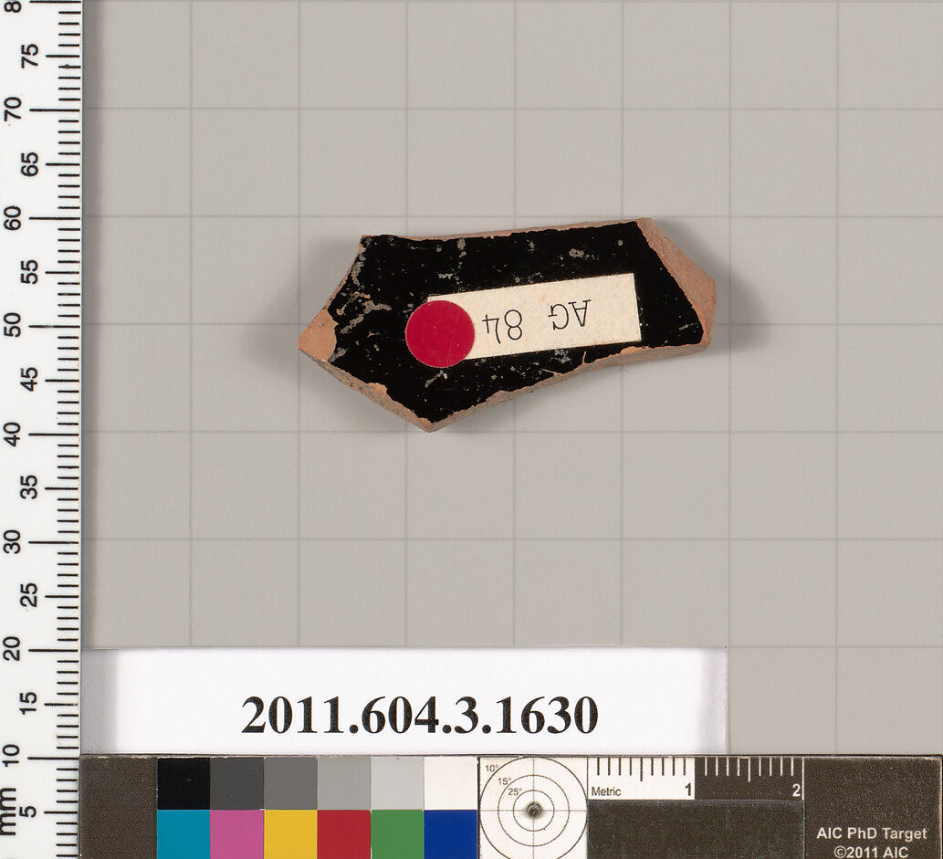 Terracotta fragment of a kylix: Band cup (drinking cup), Terracotta, Greek, Attic