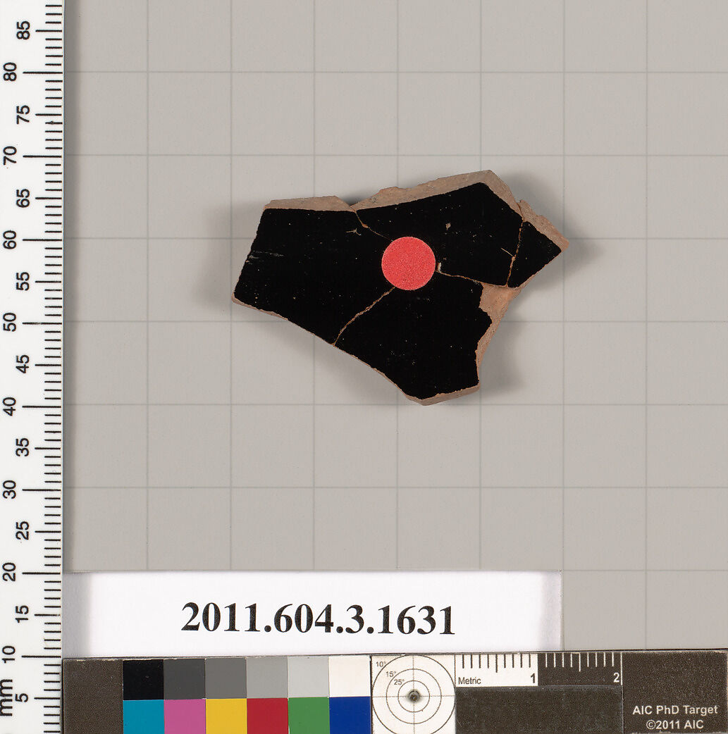 Terracotta fragment of a kylix: Band cup (drinking cup), Terracotta, Greek, Attic