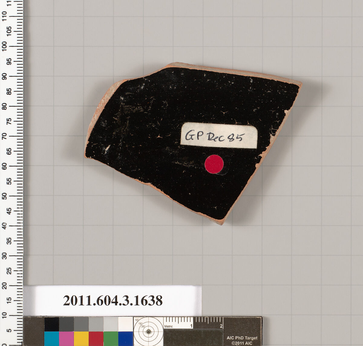 Terracotta fragment of a kylix: Band cup (drinking cup), Terracotta, Greek, Attic